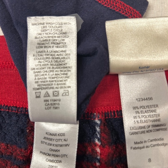 Kids Weatherproof Vintage 2-Piece Pajama Set – Navy Top & Red Plaid Fleece Pants - Picture 4 of 5